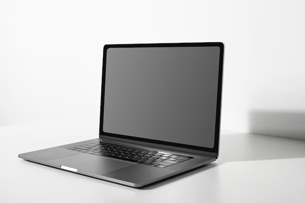 Laptop-with-blank-black-screen-white